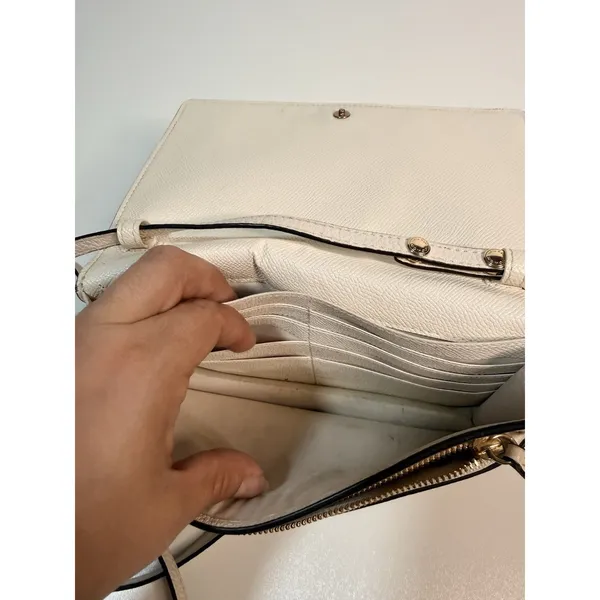 Small Coach Ivory Pebbled Logo Crossbody Detachable Strap Gold - Image 10
