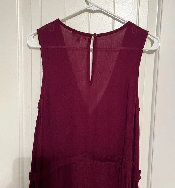 Earthbound Jumpsuit Small Burgundy Red jogger Leg Faux Wrap Sleeveless Gauze - Image 10
