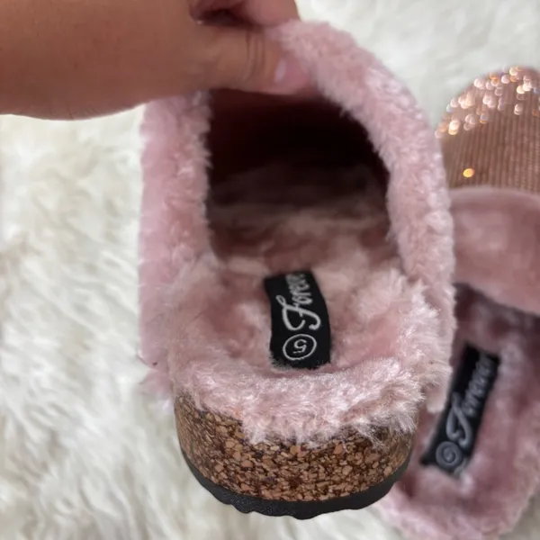 Forever Rose Forever Pink Faux Fur Lined Rhinestone Embellished Slip-On Shoes - Image 7