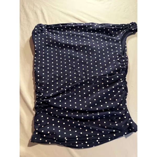 SUUKSESS Navy Blue Polka Dot One Shoulder Ruched Tank Top XS - Image 3