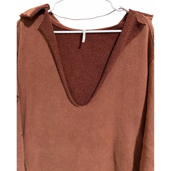 Free‎ People West Track Distressed Hoodie Brown Women's Size Small - Image 3