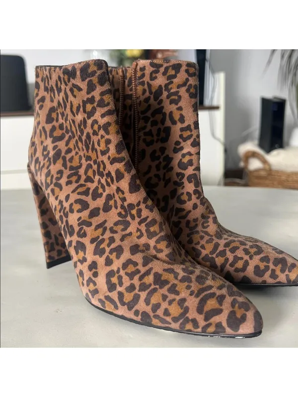 Stuart Weitzman Pure Pointed Toe Animal Leopard Print Thin Block Heel Booties 7 - Image 5
