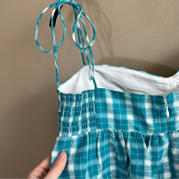 ✨ Amanda Uprichard Women’s Blue White Gingham Tank Top Large - Image 5