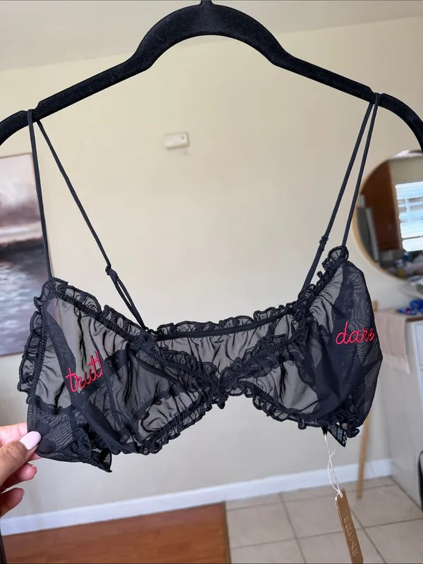 NWT SKIMS Sleepover Triangle Bralette Mesh Truth Dare Onxy Black size L - Image 7
