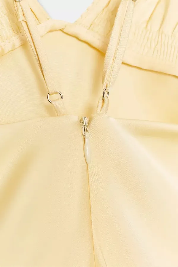 Zara Satin Slip Butter Yellow Maxi Flowy Summer Dress - Image 3