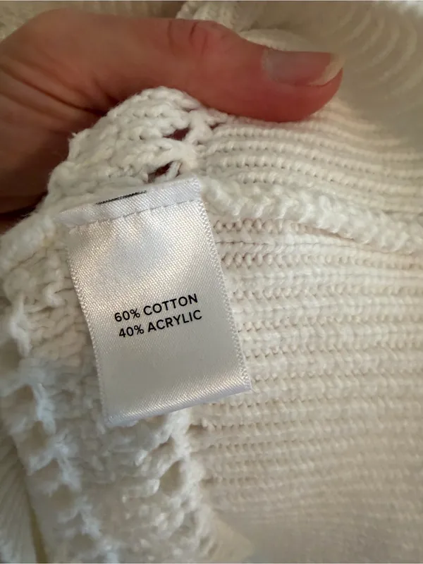 Evereve‎ White Open Knit Crochet Sweater Medium Cotton Blend Boho Coastal - Image 5