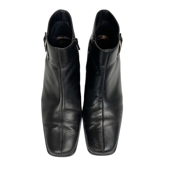 Vintage Ecco Black‎ Leather Square Toe Ankle Boots Booties Size 7 - Image 3