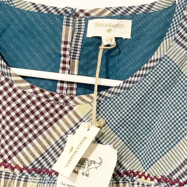 WORLD MARKET Size Small/Medium Plaid Ruffle‎ PATCHWORK TOP NEW - Image 3