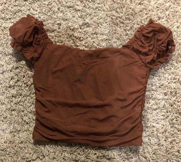 Tic Toc Brown Fitted Crop Top - Image 2