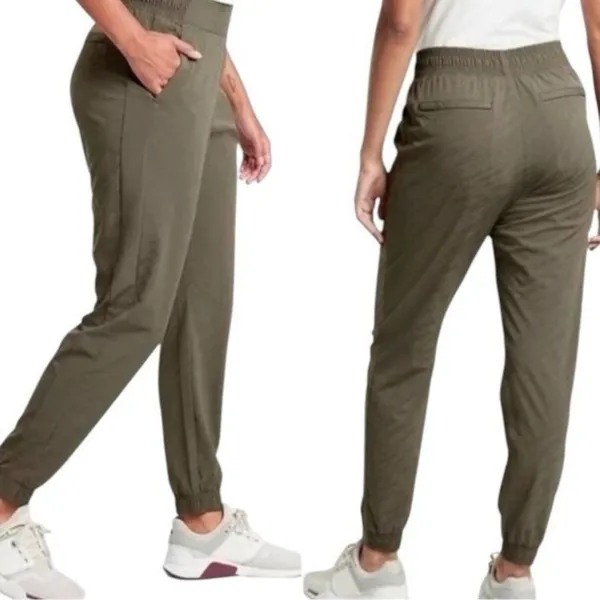 Athleta Textured Brooklyn Jogger Pants Olive Green Stretch Athletic Gym 4‎ - Image 3