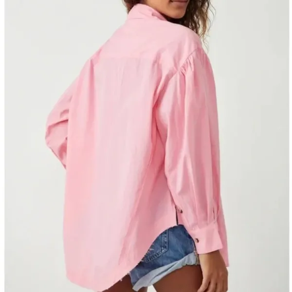 NWOT FREE PEOPLE Freya Poplin Tunic Button Down Blouse Pink - Image 3
