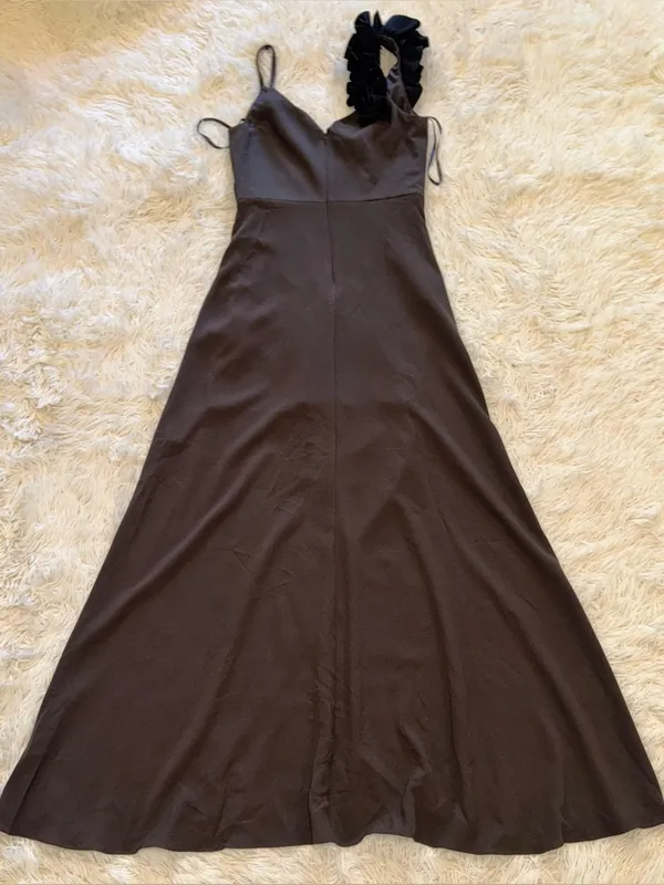 NEW Dress The Population Camelia Ruffle Detail Mocha black Gown Sz M - Image 8
