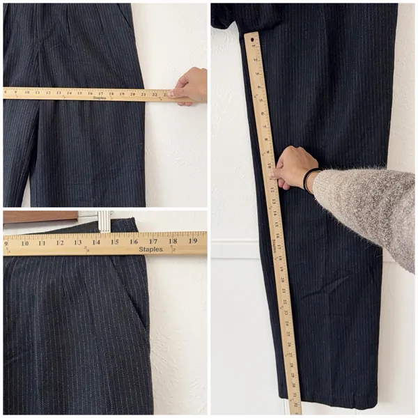 Free People Pinstripe Wide Leg Trousers 6 Navy Blue Low Rise Career Wool Blend - Image 10