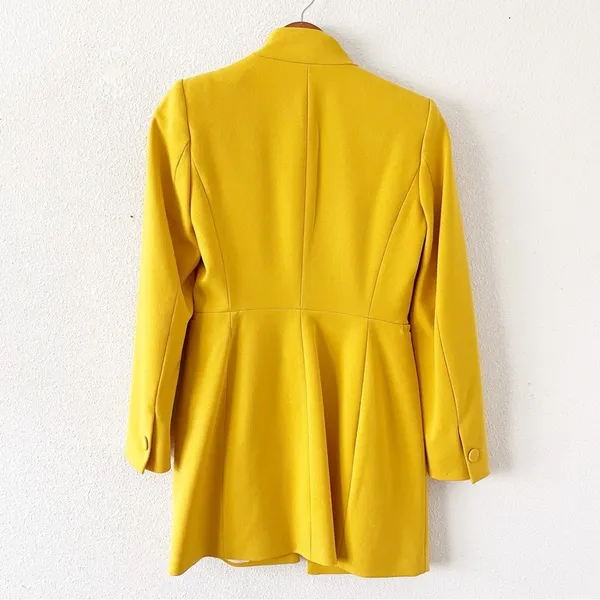 Zara Yellow Mustard Gold Inverted Lapel Minimalist Chic Longline Blazer Coat - Image 11