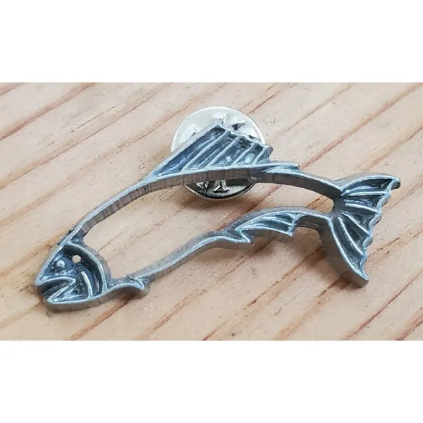 Vintage Ann Clark Vermont Brooch Salmon Trout Pewter Pinback 1996 Signed - Image 3