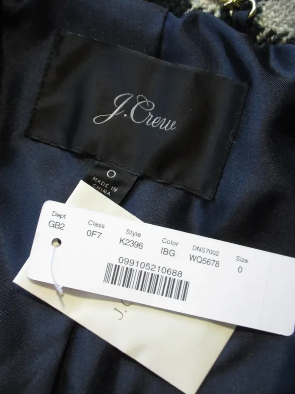 NWT J.Crew Oversized Topcoat in Ivory Black Green Check Tweed Wool Coat 0 $375 - Image 8
