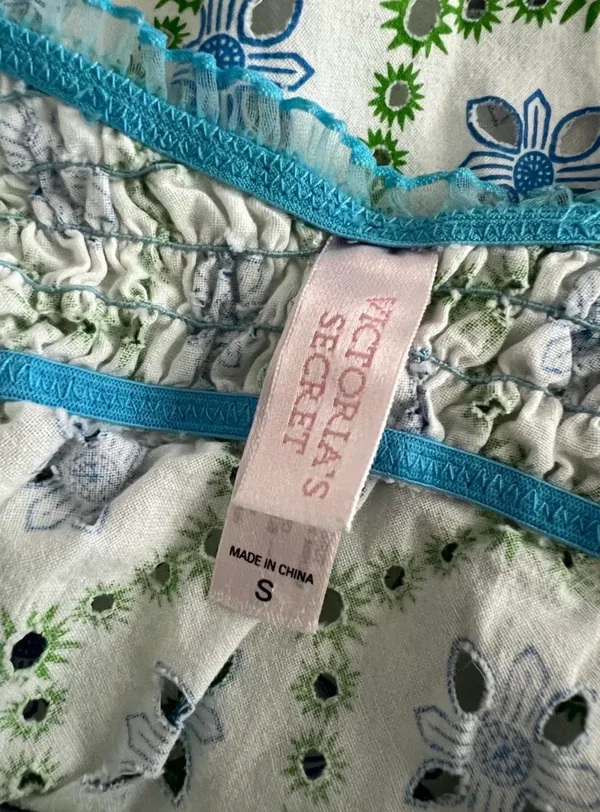 2000s Victoria's Secret blue and green floral slip Size S - Image 4