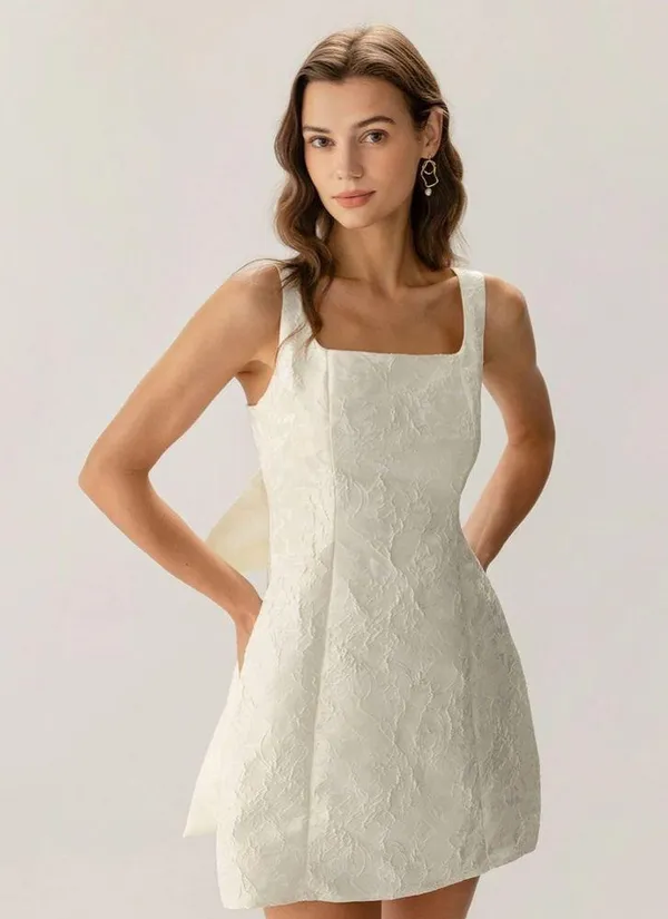 Rihoas White Textured Bowknot Slip Mini Dresses Size XS - Image 3