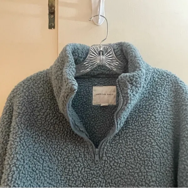 American Eagle Blue Sherpa sweater 1/4 Zip Pullover Sweatshirt size medium - Image 8