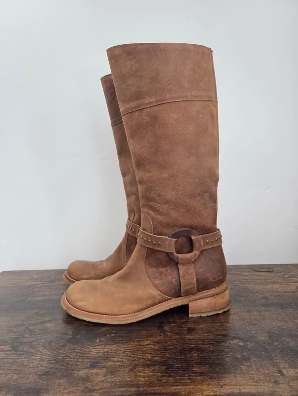 NEW Giorgia Galassi Tall Riding Boots Harness Leather Boho Equestrian Hippie 12 - Image 2