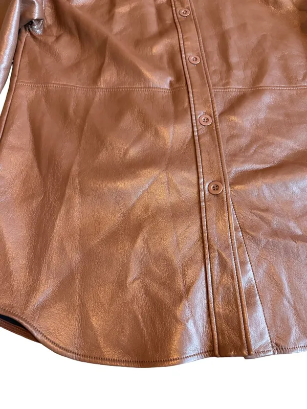 Aritzia Babaton Pelli Shirt Jacket Button-Down Brown Vegan Leather Size Medium - Image 5