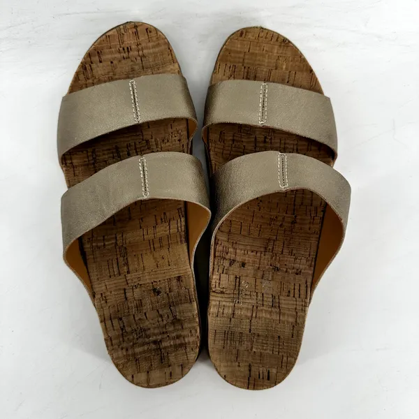 Kork Ease Tutsi Dual Band Slides Sandals Cork Italian Leather Metallic Gold 9 - Image 5