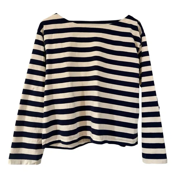J.Crew navy striped boatneck relaxed shirt size M - Image 2