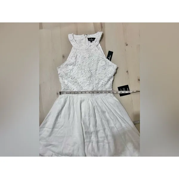 Lulus NWT Women Medium White Embroidered Lace Skater Mini Dress Coquette Chic - Image 6