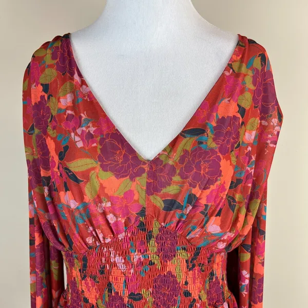 DR2 Babydoll Blouse Womens XL Smocked‎ Waist Peplum Stretch Floral Peasant Boho - Image 15