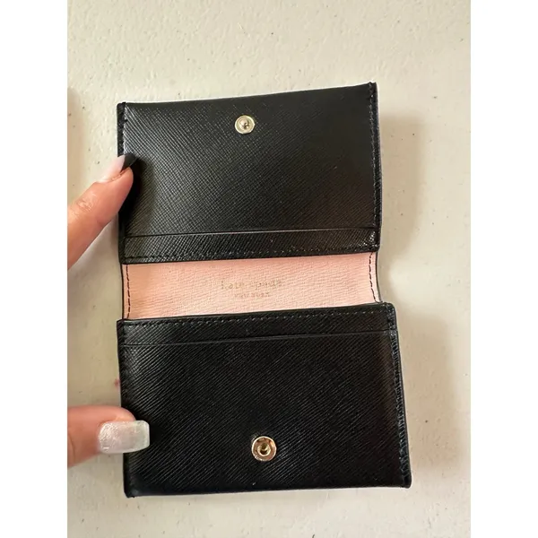 Kate Spade Nadine Slim Card Holder Black Smooth Leather Small Bi-fold Wallet - Image 3