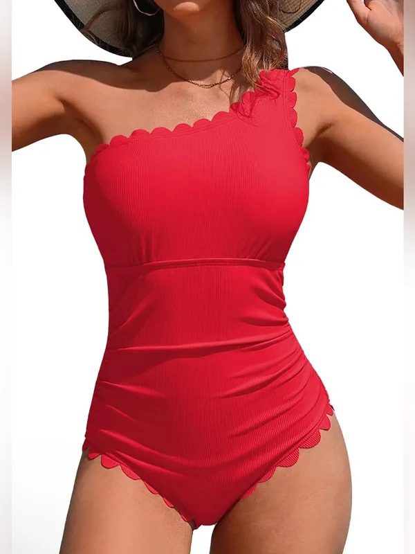 Charmo One Shoulder 1-Piece Swimsuits Women Tummy Control Bathing Suit 2026 Ribb - Image 3