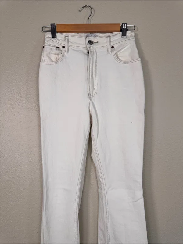 Abercrombie & Fitch Cream 70s Vintage Flare Jeans Womens 24 Ultra High Rise Fall - Image 10
