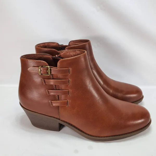 Frye and Co Boden Ankle Bootie Women‎ 10 Brown Buckle Strap Zip Block Heel NEW - Image 5