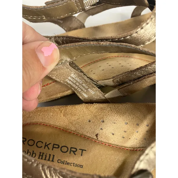 Rockport‎ Cobb Hill Sandals Womens 8 Gold Excellent Beaded Wedge Strappy Jewel - Image 8