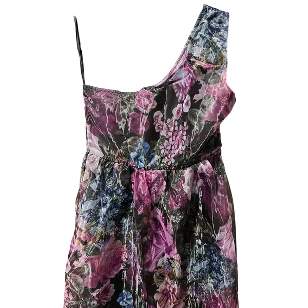 SheIn Stunning One-Shoulder Floral Organza Sheer Maxi Dress Purple & Black M - Image 3
