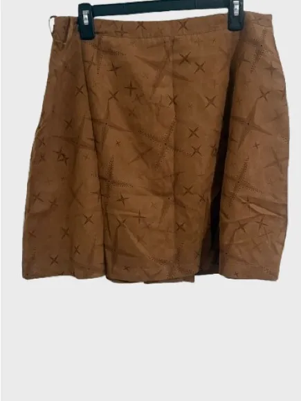 Women's Mini Skirt in Brown Suede-Look with Star Embroidery - Image 3