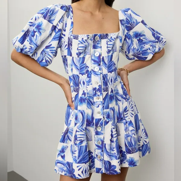 Farm Rio Garden Tiles Mini Dress - Image 6