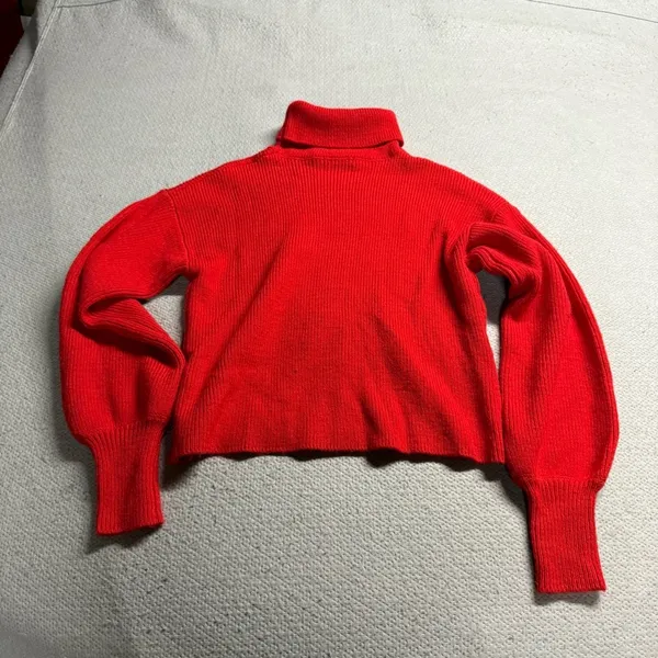 Urban Outfitters Red Ribbed Knit Chunky Turtleneck Sweater Bubble Sleeves Small - Image 5