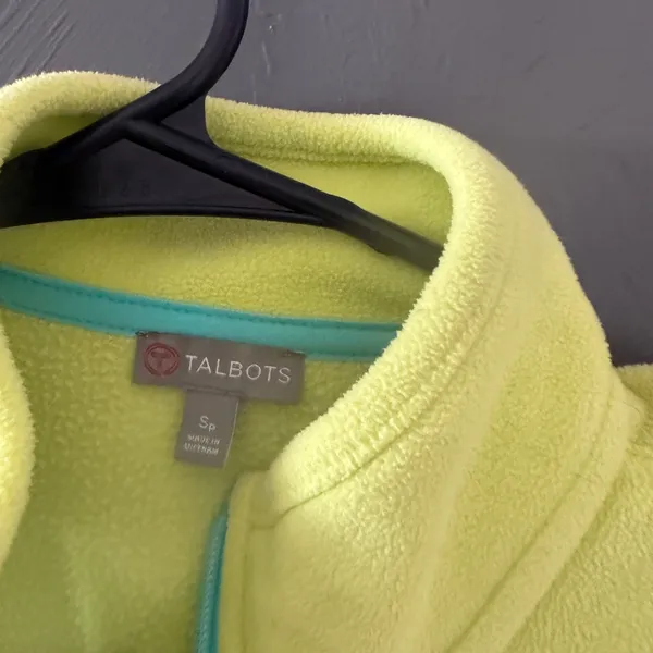 Talbots Womens Petite‎ Small Neon Lime Yellow Full Zip Fleece Vest Outdoor - Image 4