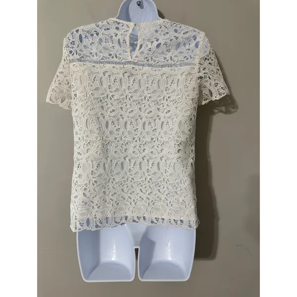 Massimo Dutti Lace Crocheted Top Ivory Short Sleeve‎ Sheer Elegant Women's - Image 5