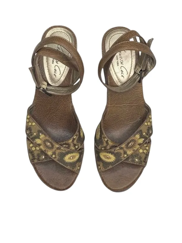 Kenneth Cole ❁ Afterflower Ankle Strap Embroidered Leather Heels ❁ Brown ❁ 9M ❁ - Image 9