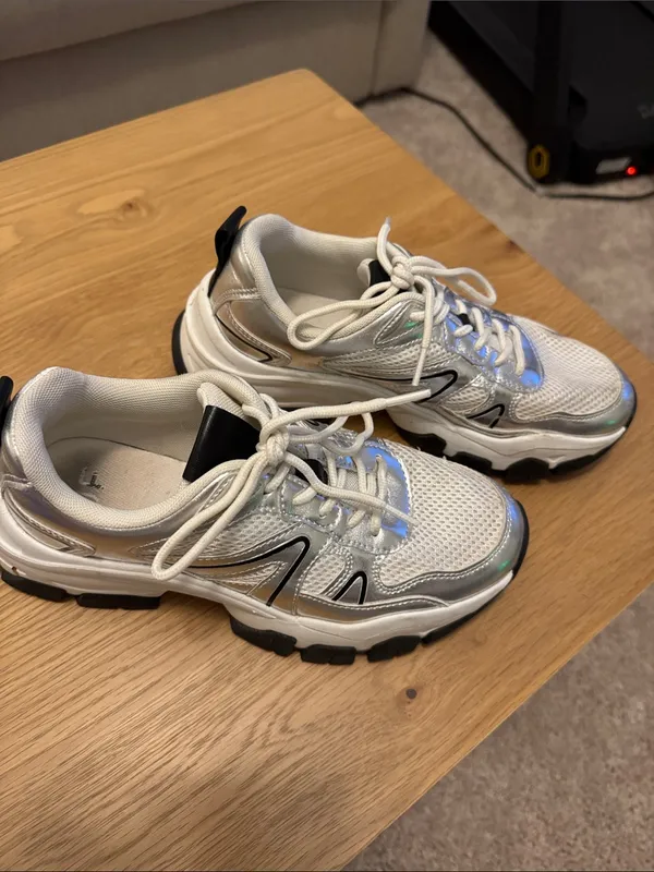 JustFab Women’s Silver Chunky Mesh Lace-Up Sneakers - Image 3