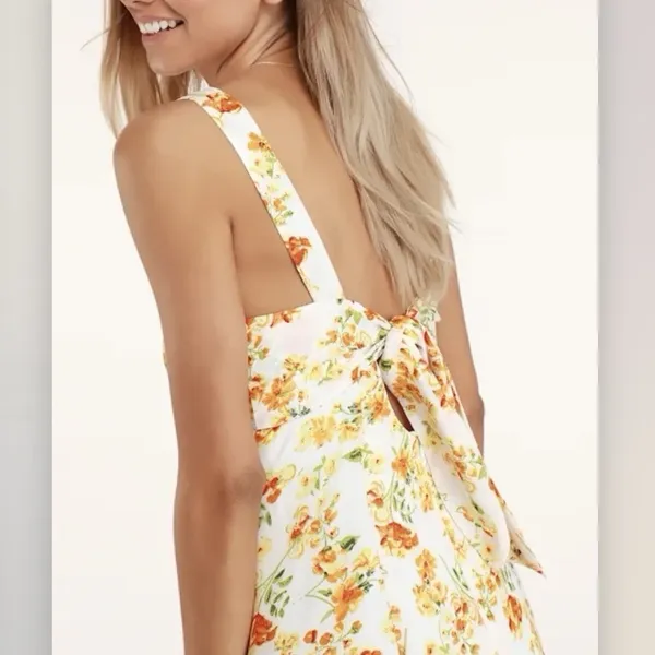 NWT Lulus Yellow Day Date Floral‎ Sleeveless Tie Back Mini Dress Size LARGE - Image 4
