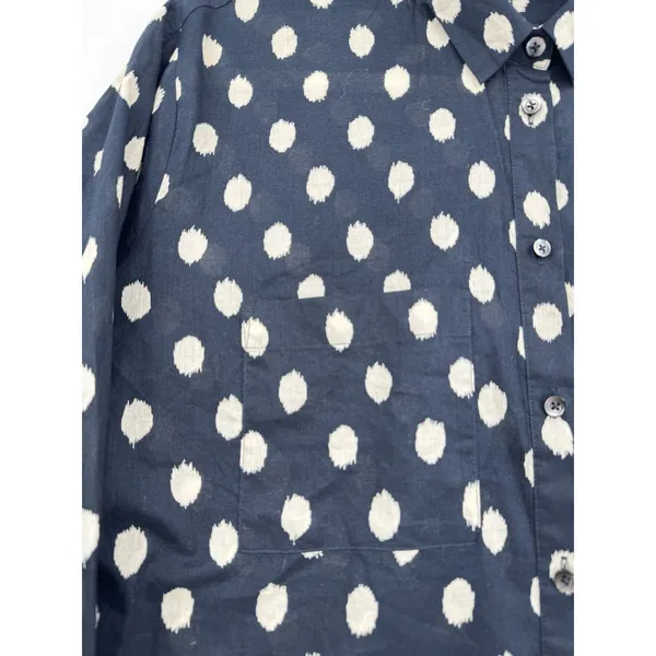 Madewell Navy Blue Polka Dot Cotton Button Front Shirt Coastal Preppy Size M NWT - Image 4