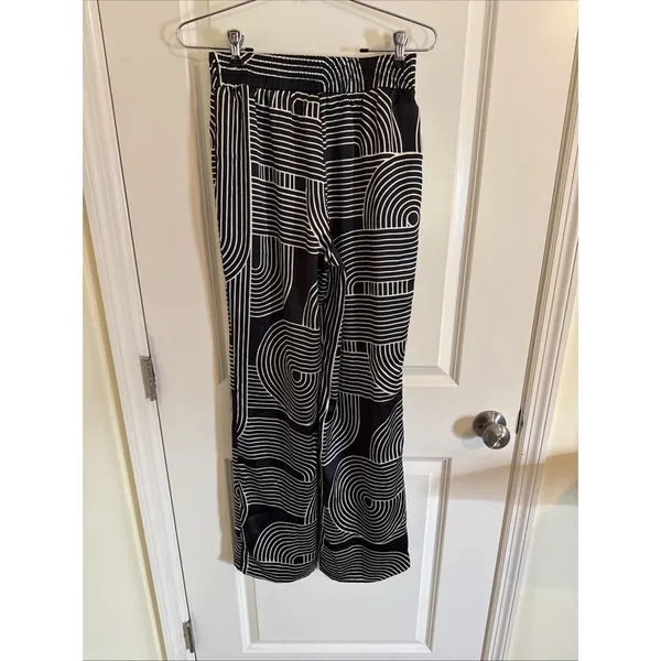 ASOS 4th & Reckless Black & White Satin Wide Leg Pants Size Small - Image 2