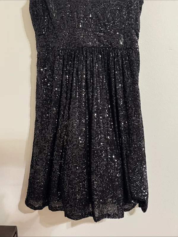 Draper James RSVP Glam Black Sequin V-Neck Midi A-line Cocktail Dress size 12 - Image 6
