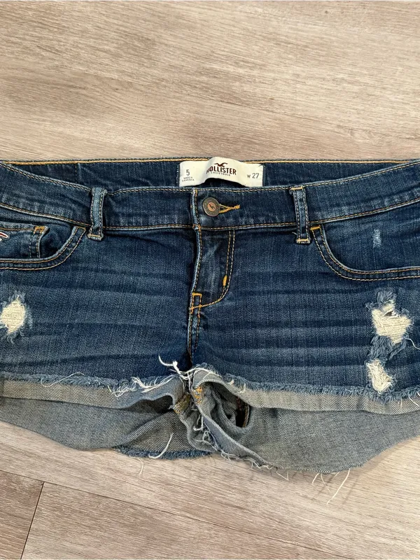 Hollister Dark Blue Frayed Hem Denim Shorts - Image 2