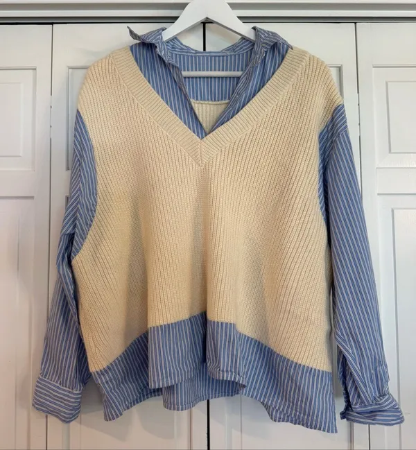 Zara oversized two-for collared sweater top size large - Image 2