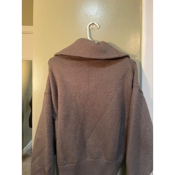 Women's Size Large Full Zip Cardigan Sweater Oversized Collar Cafe Brown Ribbed - Image 9