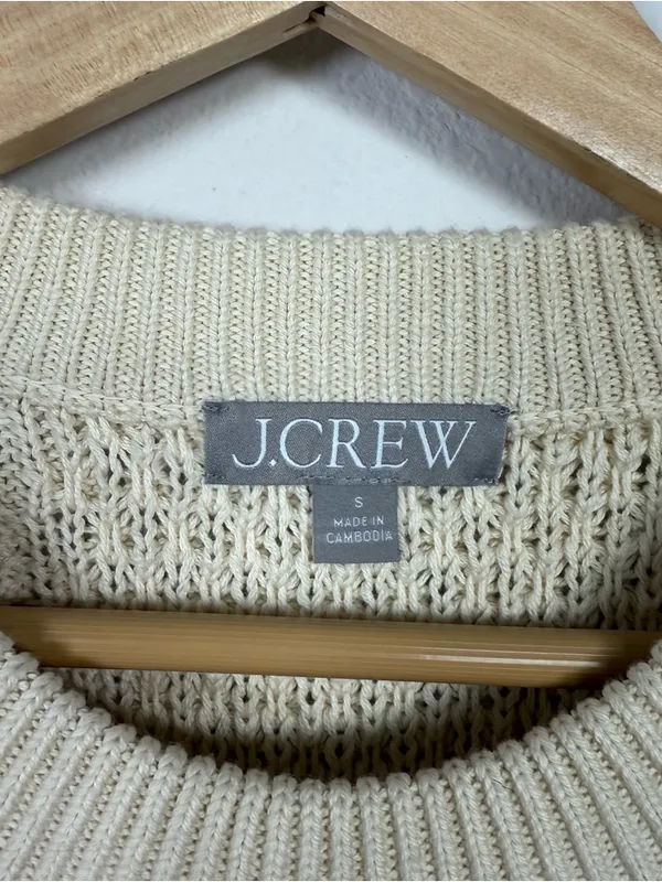 J. Crew Women’s Cotton Cable Knit Crewneck Sweater Ivory Size S - Image 6